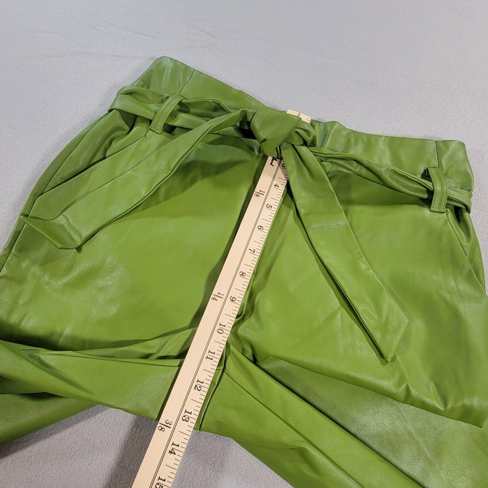 New York & Company Faux Leather Paperbag Pants Lime Green Women's Size 8 NWT - Picture 7 of 10